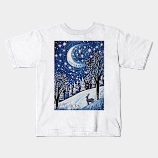 Moonlit Reverie: The Hare's Serenity Kids T-Shirt